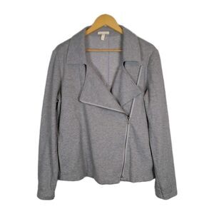 EILEEN FISHER Organic Cotton Moto Jacket Herringbone Full Zip Minimalist Gray L
